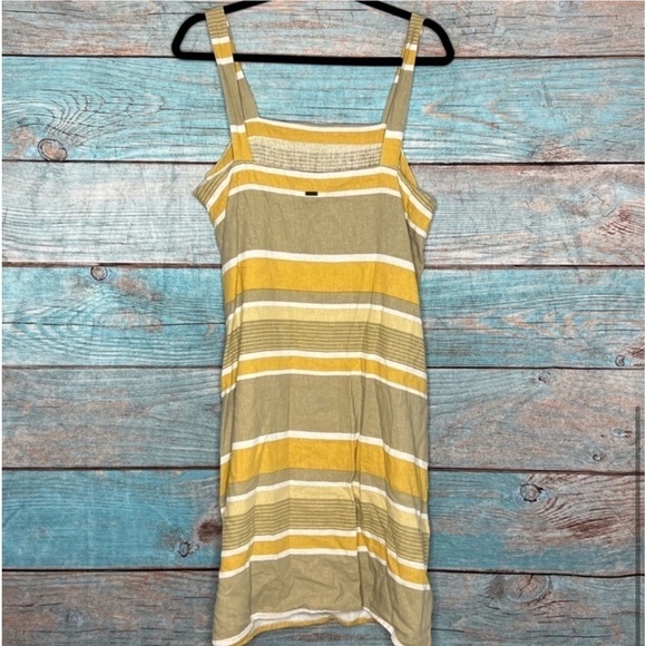 Saint Helena Poolside Dress L Yellow Striped Tank Mini Cover Up Button Beach - Picture 4 of 5